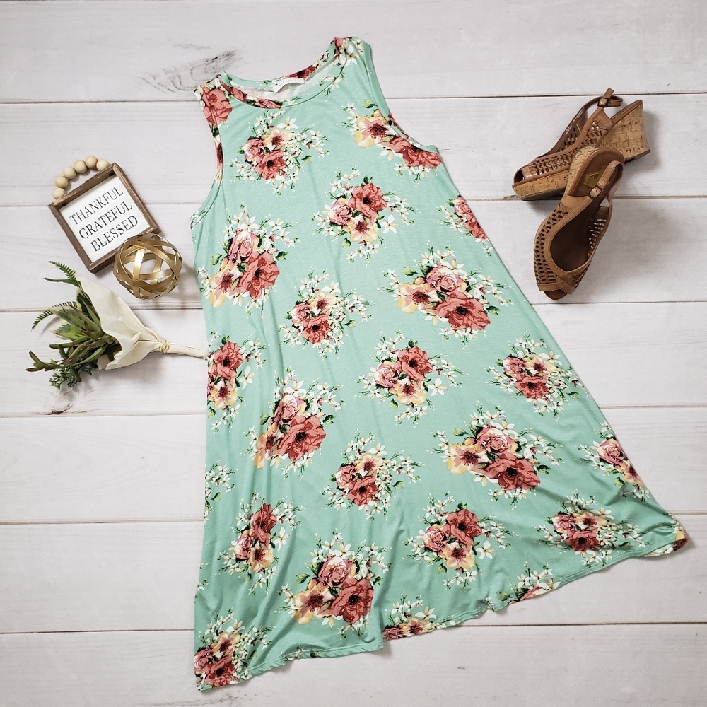 Mint Floral Shift Dress